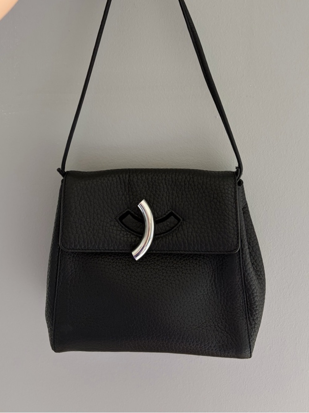 Little Liffner Maccheroni Clutch Black Grained Calfskin Silver Hardware